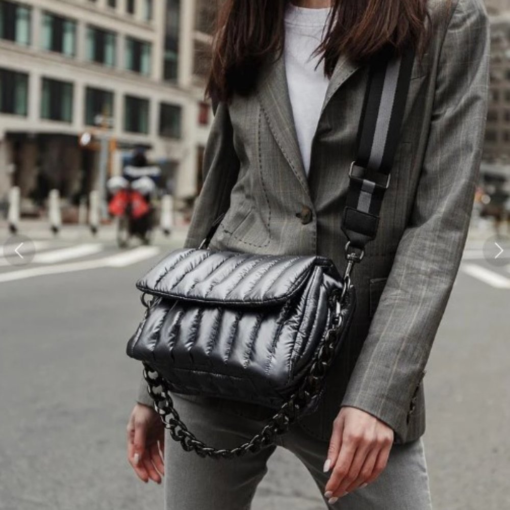 THINK ROYLN Black Quilted Puff Crossbody with Chunky Chain